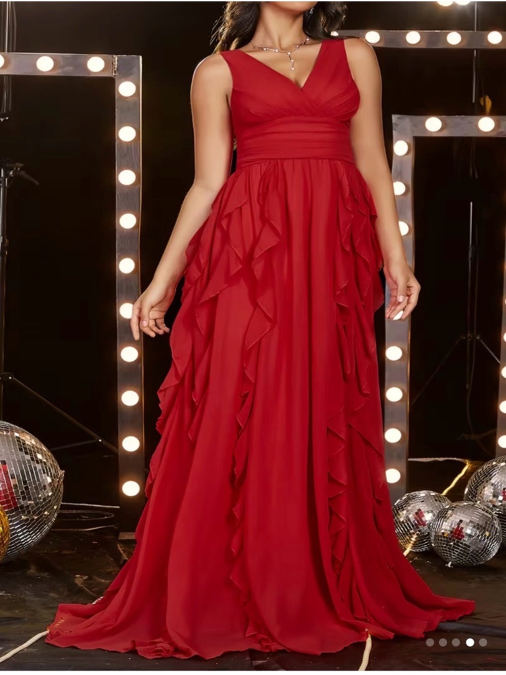 Red Ruffle-Back Evening Gown - Picture 2 of 7